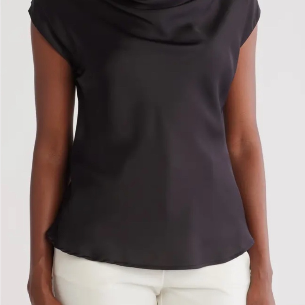 Cowl Neck Cap Sleeve Satin Top